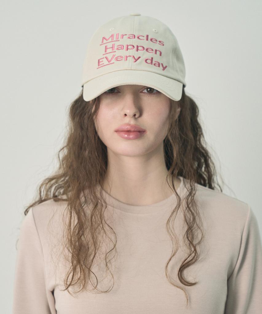 Mihebeu Miracle Happen Everyday Ball Cap Ivory Pink