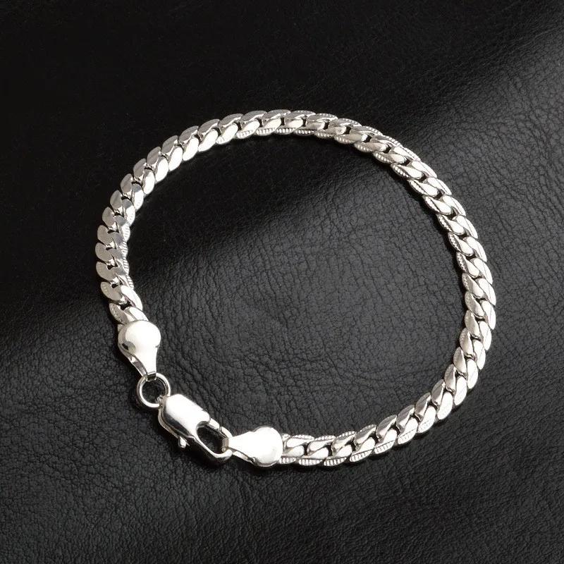 925 silver Classic flat sideways chain Bracelets necklace for women men's Fashion Party Wedding Jewelry Gifts pulseras