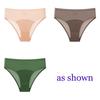 CINOON 3Pcs/Lot Sexy Ice Silk Satin Briefs Mid-Waist Mesh Seamless Underwear Solid Color Patchwork Breathable Panties