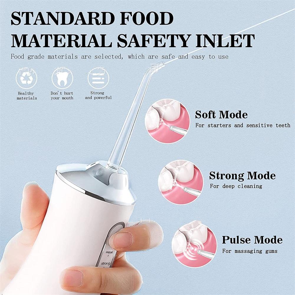 Portable Cordless Teeth Cleaning Machine Travel Oral Irrigator USB Rechargeable 3 Modes 4 Jet Tips 220ml 3 Modes Teeth Cleaner