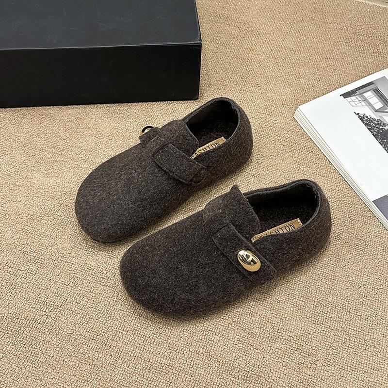 Korean Version of Velvet Boken Shoes Retro Wool Shoes Women's 2025 New Autumn and Winter Wool Thick Sole Heightening Velcro Cotton Shoes