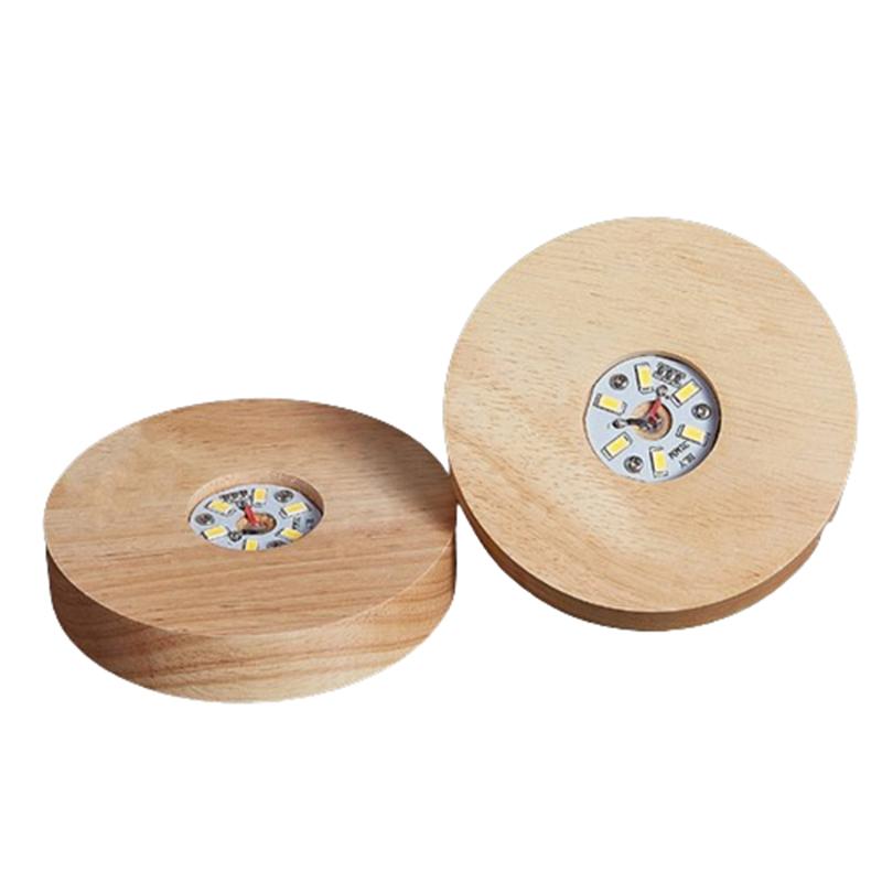 10cm Wood Light Base Rechargeable Wooden LED Light Rotating Display Stand Lamp Holder Lamp Base Art with Power adapter