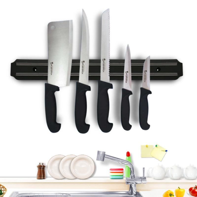 Wall-Mounted Magnetic Knife Rack for Safe and Easy Kitchen Storage