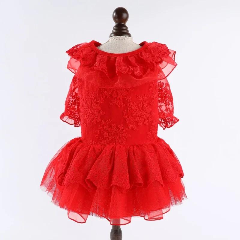 

Dog Wedding Dress Summer Pet Clothes Skirt Yorkie Pomeranian Shih Tzu Poodle Bichon Frise Schnauzer Dog Clothing Pet Costume S красный