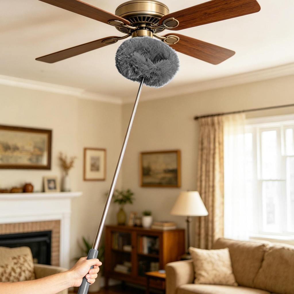 Fan Duster  with Extension Rod Retractable Dust Brush Long Microfiber Dust Brush Reusable Washable Ceiling Cleaning Tool