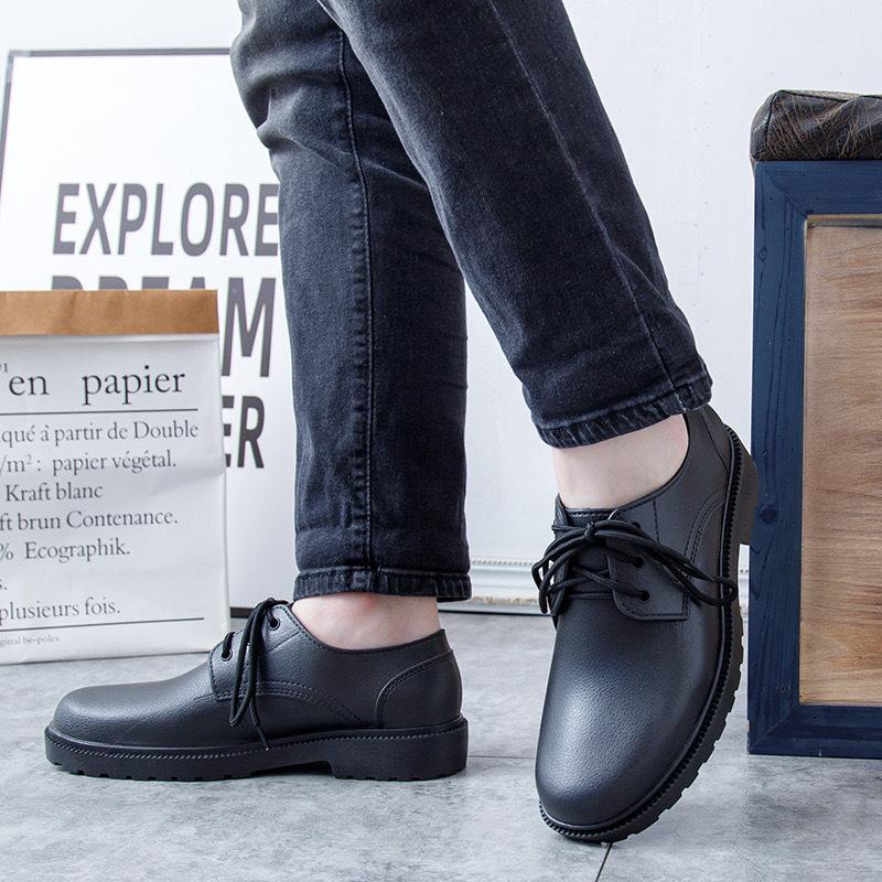 New men's casual single shoes round head lace-up daily solid color fashion low-top flat men's shoes
