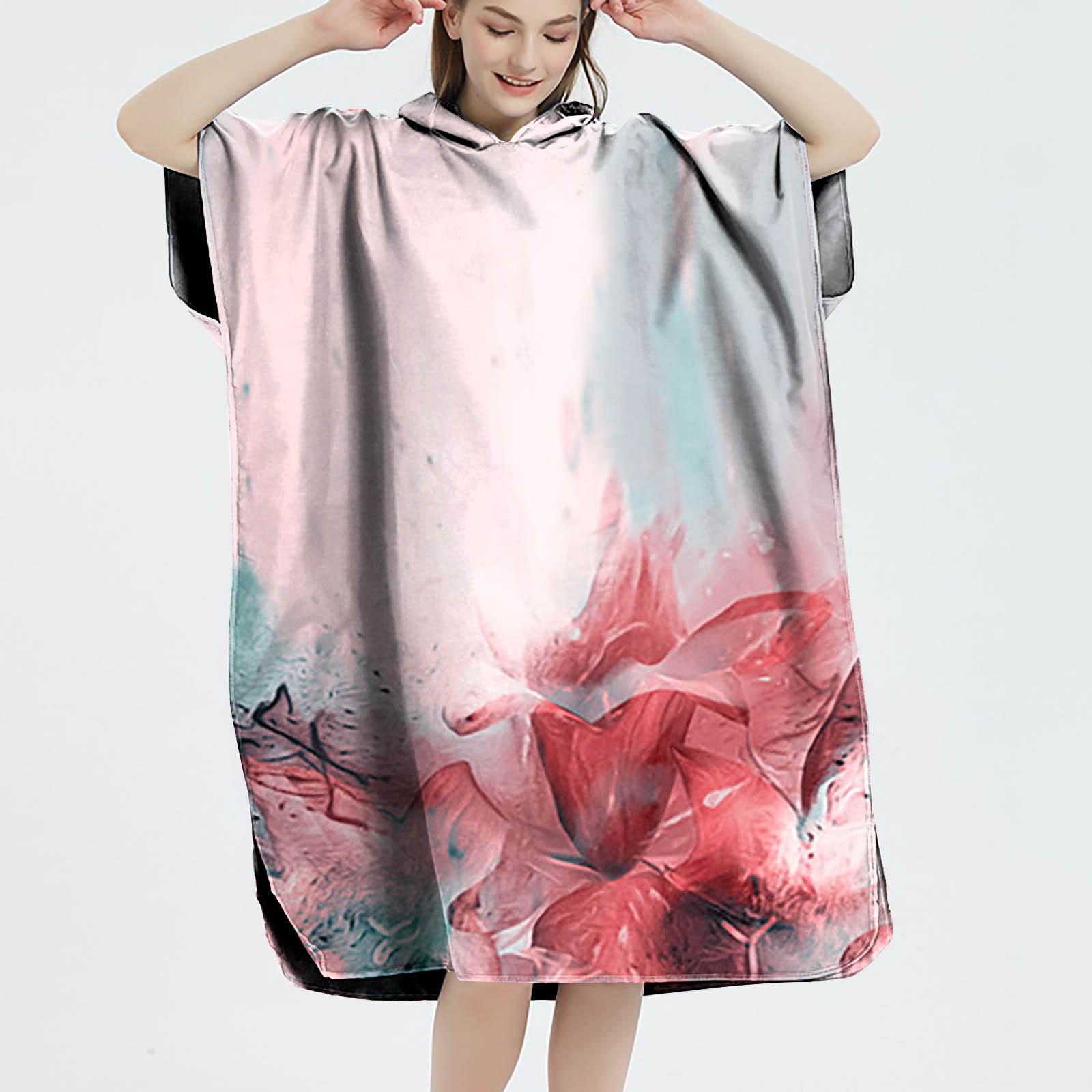 

Fashion Bath Towel Hooded Short Sleeve Bathrobe Quick Drying Changing Cloak Cape AS SHOWN