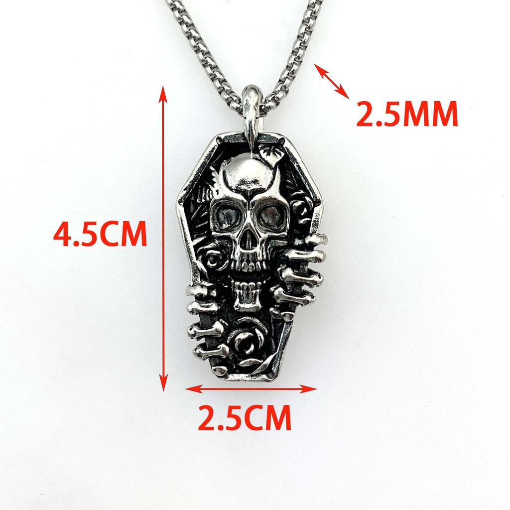 Skull Coffin Pendant Simple Titanium Steel Necklace Fashion Wear Single Item Jewelry Sweater Chain Accessories