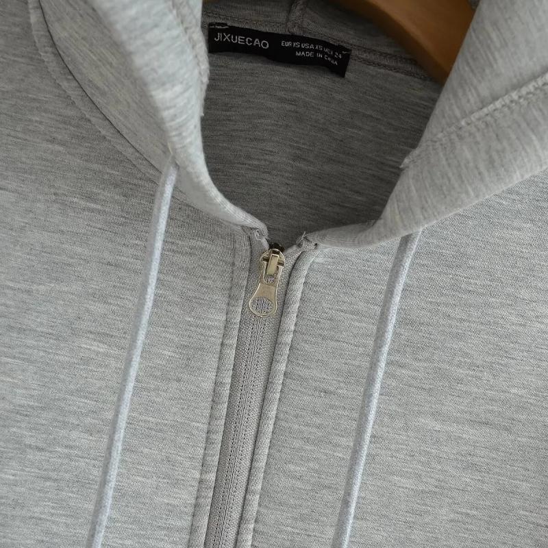 Autumn Winter Women's Zipper Hoodie Coat High Street Double Pockets Oversize Jakcet Loose Sweatshirts Outerwear Top