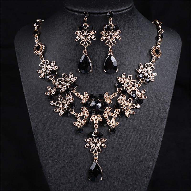 Fashion Necklace And Earrings Set - Leaf And Droplet Wedding Set - Bride's Jewelry Set