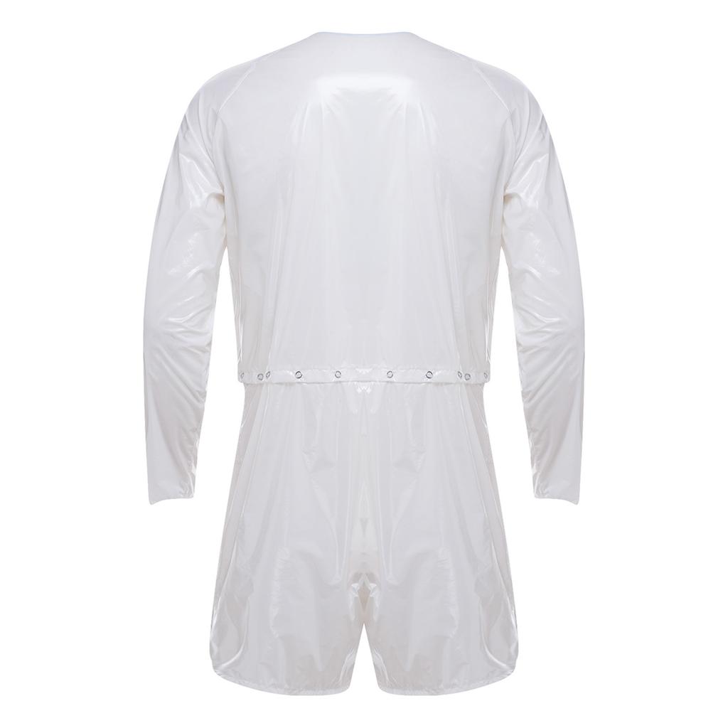 S-3XL Tuta da Sauna Impermeabile per Uomo Tuta Intera a Maniche Lunghe Pulsanti sulle Spalle Vita Cavallo Boxer Staccabili Body per Costumi da Bagno