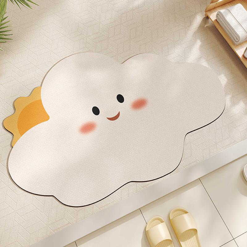 Cute Ins Wind Rainbow Cloud Bathroom Diatom Mud Water Absorption Floor Mat Special Shape Anti-slip Mat Bathroom Door Floor Mat