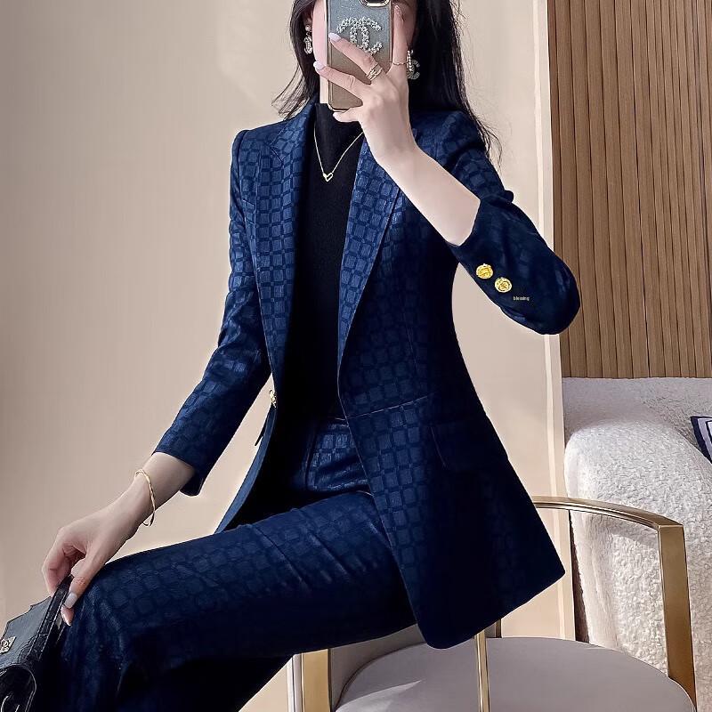 Teluoman Women's 2024 Plaid Blazer & Trousers Set