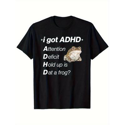 Taglie Europee Divertente T-Shirt Grafica Rana ADHD da Uomo | Nera Casual Girocollo Manica Corta, Morbida Miscela di Poliestere