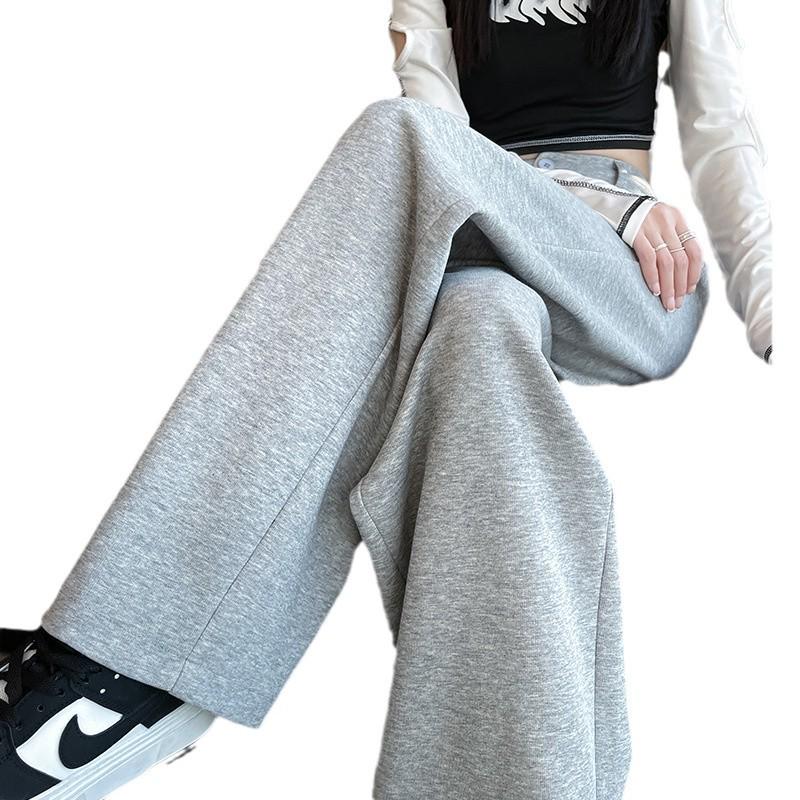2025 Women's Gray High-Waisted Wide-Leg Slimming Casual Pants for Spring, Autumn, or Winter