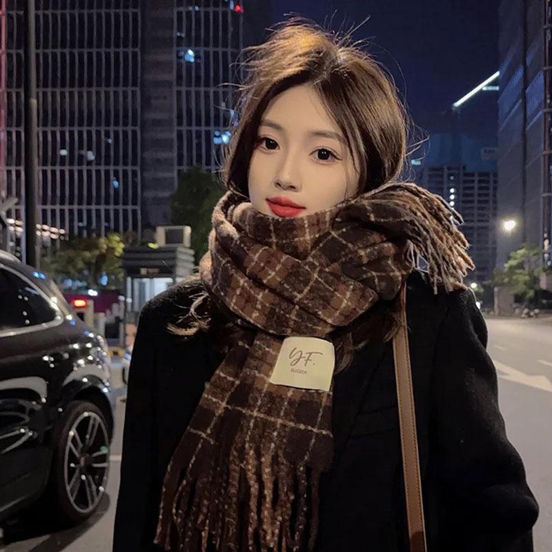 Sciarpa Invernale a Righe da Donna: Morbido Cashmere Imitazione, Peluche Ispessito, Stile Coreano Versatile