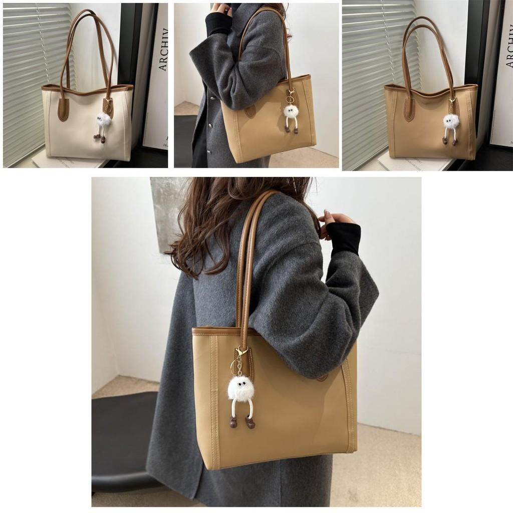 Stylish Black White Brown Khaki Pu Tote Bag For Autumn Winter Commuting With Versatile Design