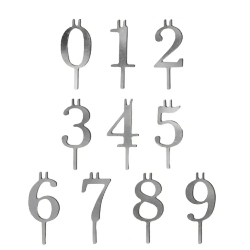 Stainless Steel Number Birthday Candle Holder Number 0-9 Versatile Digital Birthday Candles Stand Reusable Cake Candlestick серебряный