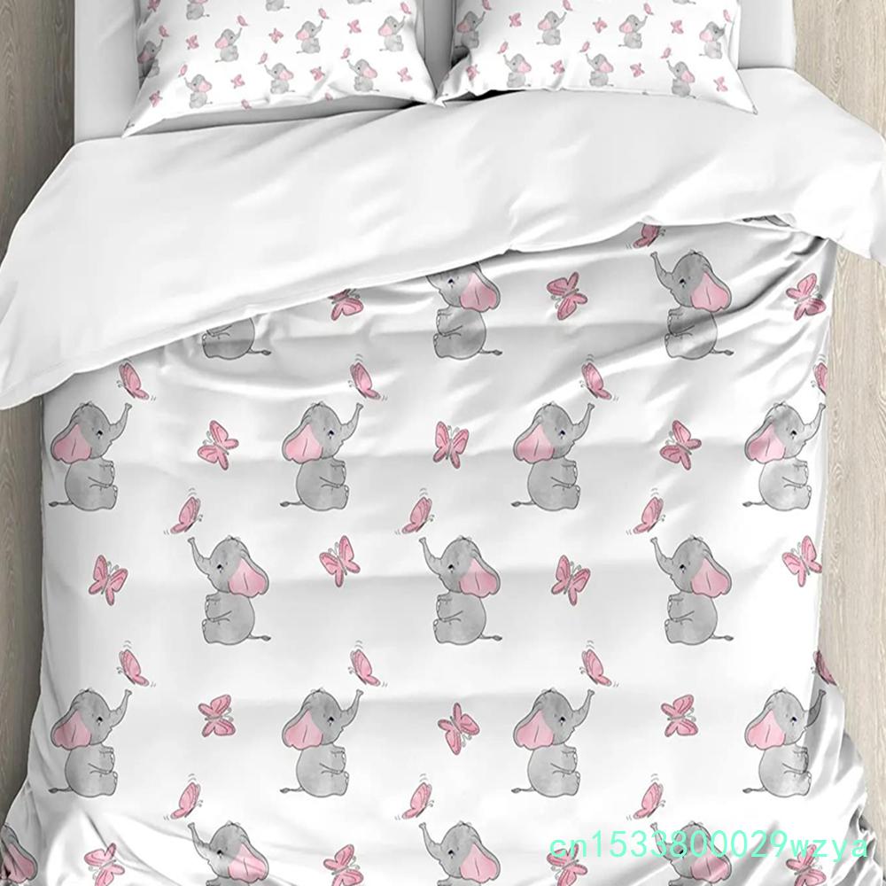 Elefant Kinderzimmer Dekor Bettwäsche Set Für Schlafzimmer Bett Zuhause Niedliche Elefanten Halten Herzform Bettbezug Steppdeckenbezug Kissenbezug