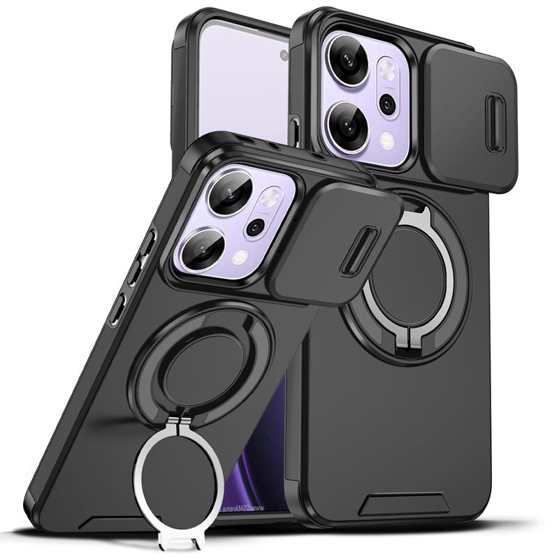 For OPPO Reno 14 14 Pro 14F Case Heavy Duty PC+TPU Ring Car Mount Magnetic Stand Slide Camera Cover for Reno14