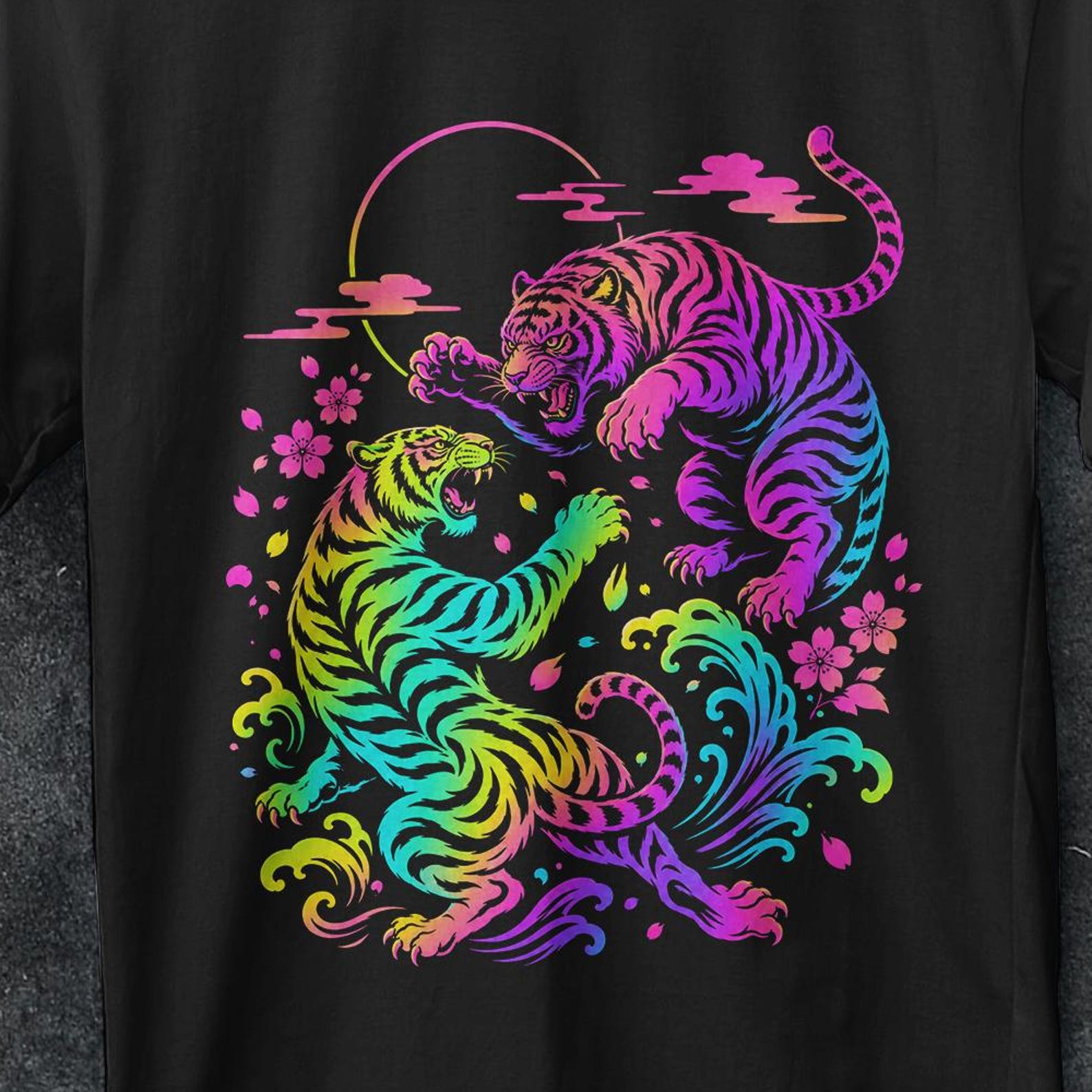Japanese tiger, Japanese Fighting Tigers Tee, 90s Grunge t shirt, Aesthetic Shirt, Vintage Tattoo, gift, Retro Animal Tee, Wild Tiger Shirt S