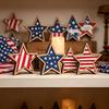 4th of July Rustic Star Wooden Sign, Vintage Star Shaped Block Sign, Patriotic Tiered Tray Centerpiece for Memorial Day, Independence Day Home Table