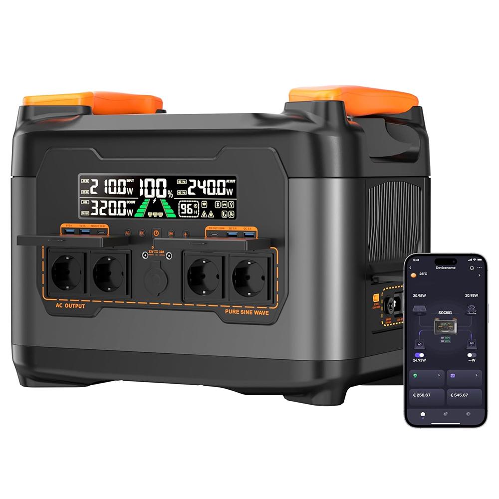 NECESPOW S2400 Tragbare Powerstation, 2400W Ausgang, 2048Wh LiFePO₄, 20ms USV-Backup, 13 Anschlüsse, 1,5h Schnellladung, App-Steuerung