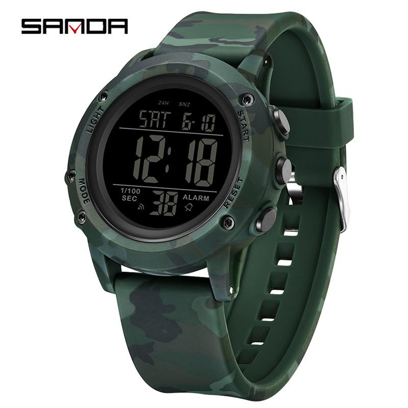 SANDA Camouflage Electronic Watch Outdoor Sports Luminous Student Military Watch Multifunction Digital Electronic Watch