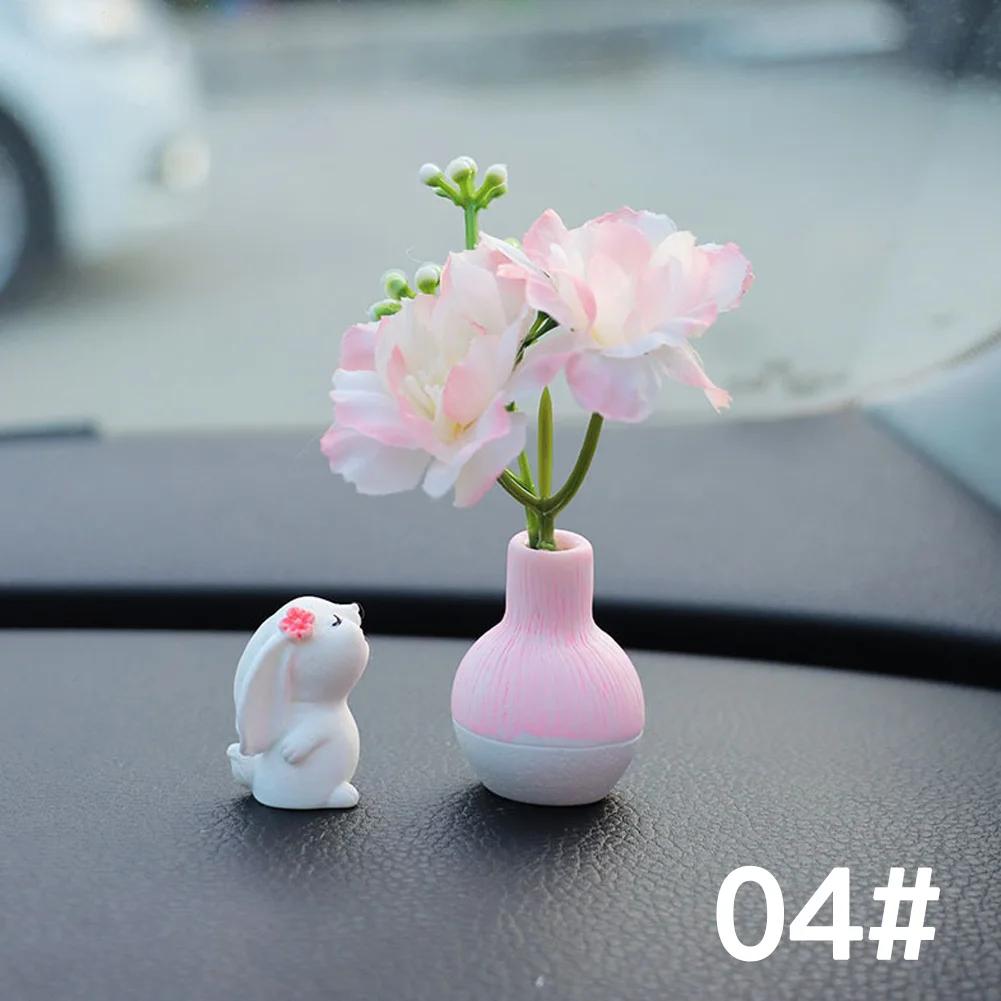 Mini Flowers Car Dashboard Decorations Accessories for Rear View Mirror Hydrangea Flower Vases Car Interior Ornaments for Women