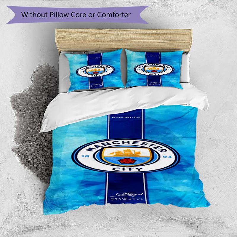 3pcs Duvet Cover Set (1*Duvet Cover + 2*Pillowcase, Without Core),Football Team City FC Print Bedding Set, Bedroom Decor, All‑Season, Birthday Gift