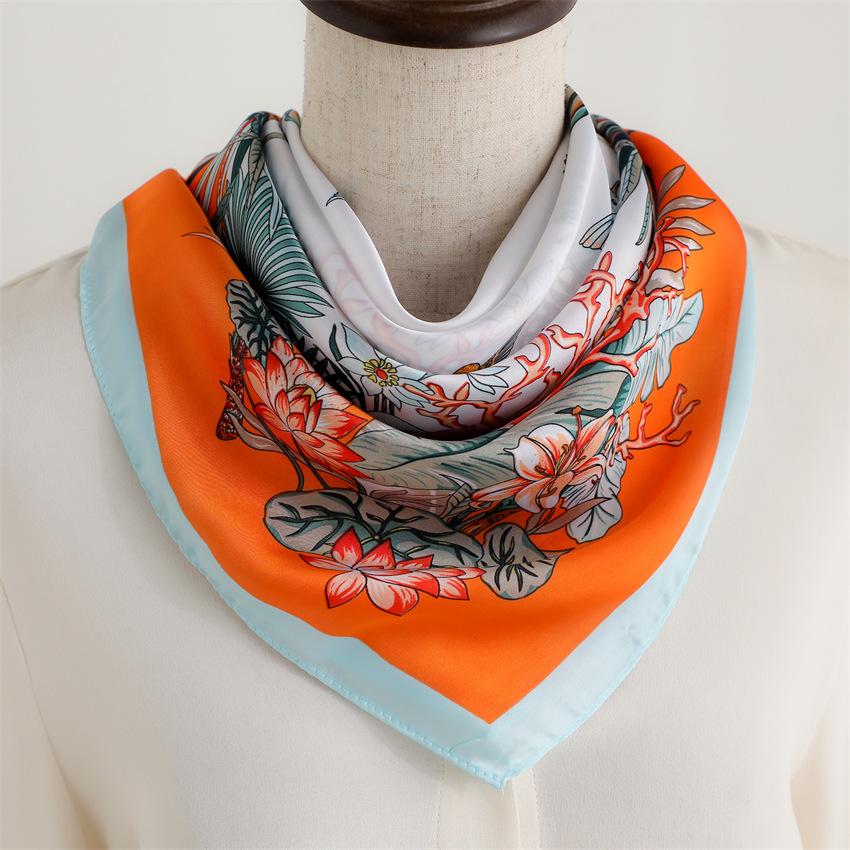 Spring and Summer Thin Scarf Temperament Simulation Silk Bird Sunscreen Towel Simple Morning Glory Flower Flower Elegant Versatile Silk Scarf Square S