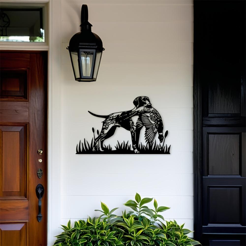 2D Flat Metal Wall Art - Hunting Dog with Pheasant Silhouette, Black Outdoor Decor for Living Room, Study, Farmhouse, Indoor Outdoor Use