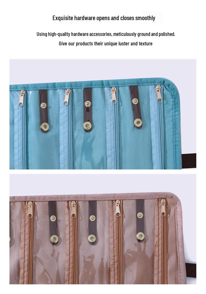 Portable Velvet Jewelry Organizer: Multi-layer Roll-up Bag for Earrings & Necklaces