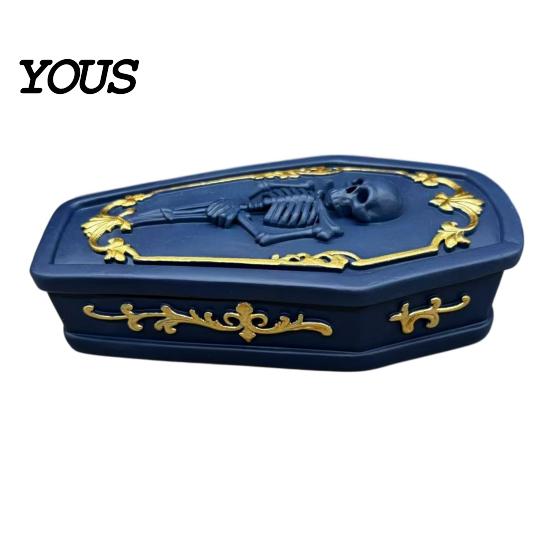 Skull Storage Organizer Gothic Casket Jewelry Box, Resin Spooky Figurine for Halloween Atmosphere Prop Rings, Dark Tabletop Organizer, Unique