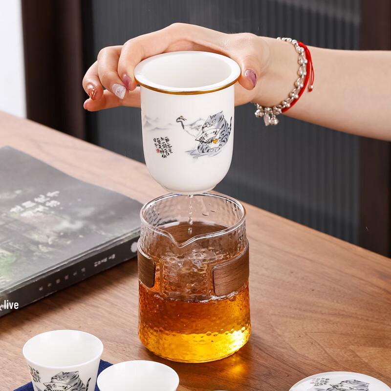 Chaxun White Porcelain Travel Tea Set - Auspicious Clouds