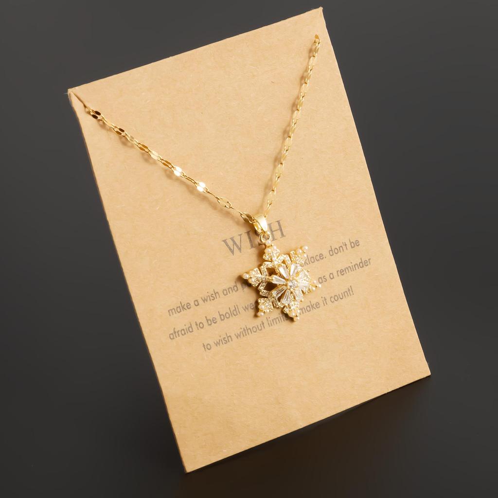 Edelstahl Schneeflocken Anhänger Halskette mit synthetischem Zirkonia, Drehbar Damen Schmuckset