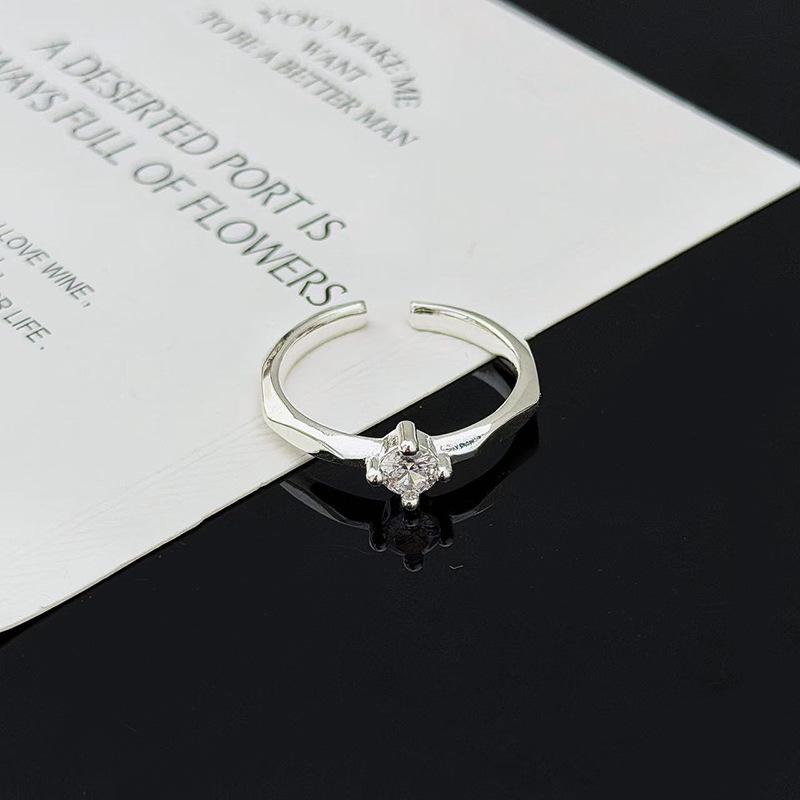 Gentle Personality Single Diamond Simple Diamond Ring Open Ring Women'S Commuting Niche Design Sense Stacked Index Finger Ring