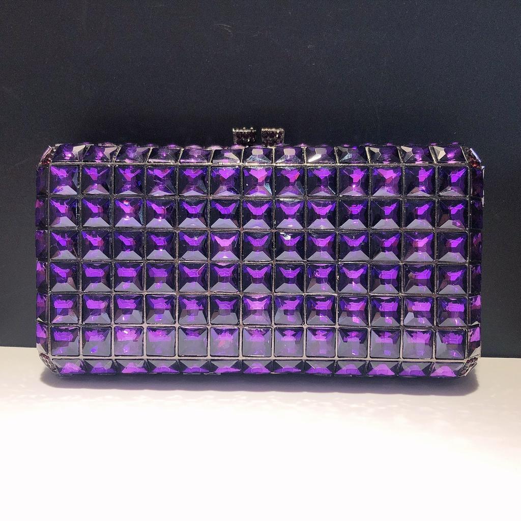 Women Purple Crystal Clutch Purse Stones Evening Bags Hollow Out Wedding Party Clutches Bags Lady Shoulder Bags Handbag