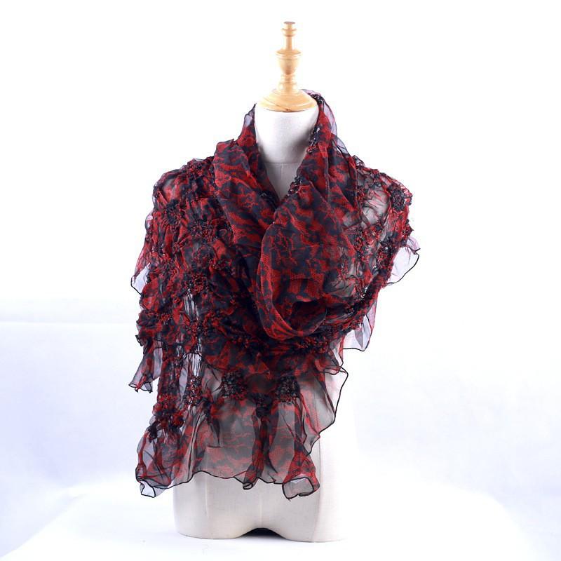Lightweight Chiffon Scarf With Floral Print Elastic Edge Wrap Shawl Women Sun Protection Accessory Fashionable Office Wear