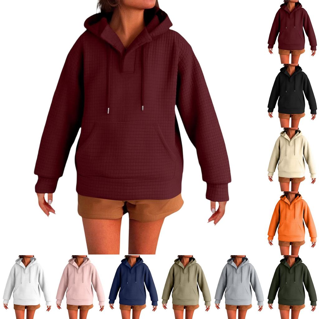 Women's Fashionable Long-sleeved Pullover And Solid-color Hooded Sweatshirt