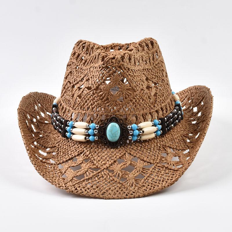 Boho Hollow Out Straw Sun Hat Summer Outdoor Vacation  Western Cowgirl Beach Hat