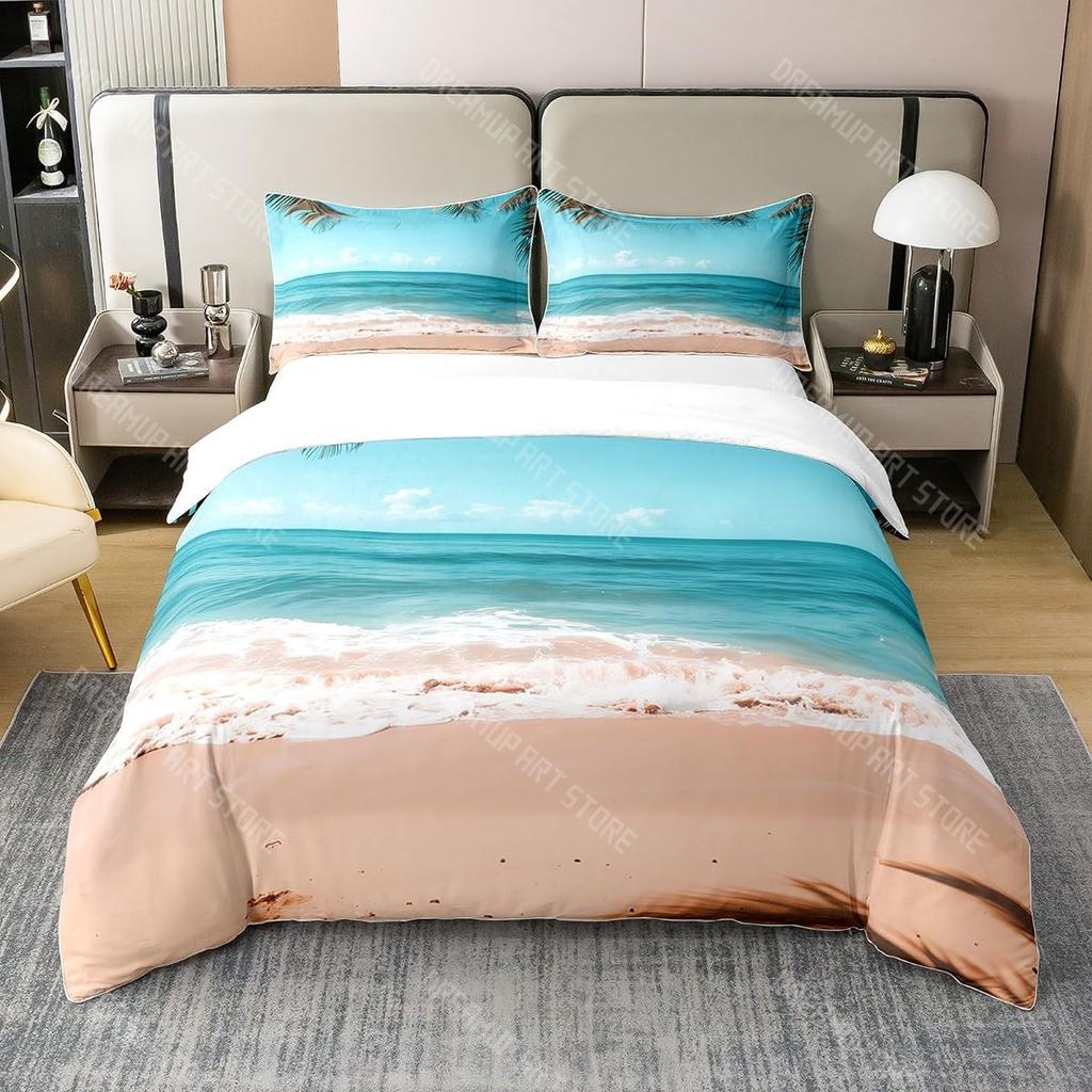 Bettwäsche-Set mit Strandthema King Queen Größe Ozeanwelle Sonnenuntergang Bettbezug Küsten-Nautik-Bettdeckenbezug Meereslandschaft Bettdeckenbezug
