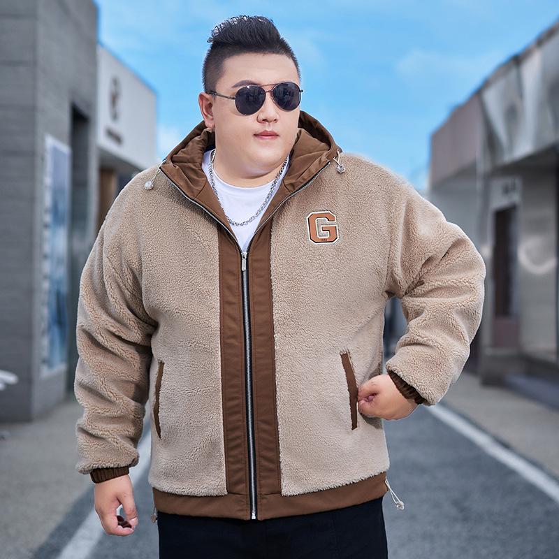 Men s Plus Size Oversized Lambswool Hooded Cotton Winter Coat 2XL