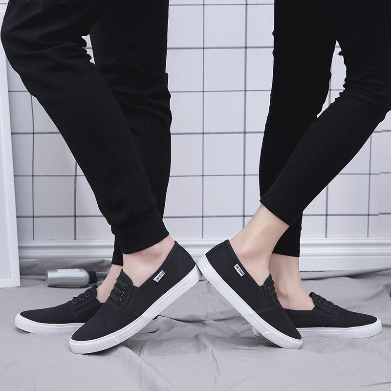 Medical Classroom Shoes One Pedal Canvas White Shoes Elastic Shoes Flat Bottom Light Three Times Vulcanized Rubber Shoes Men, Board Shoes
