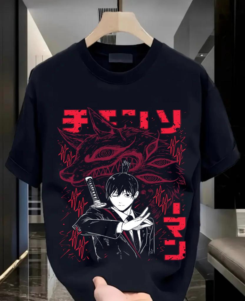 Chainsaw Man T-Shirt Chainsaw Man Anime CSM Denji Power Black Shirt All Size