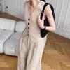 Mode Premium Set Tweedelig Mouwloos Pak Vest Katoen Linnen Wijde Pijpen Casual Slankmakend