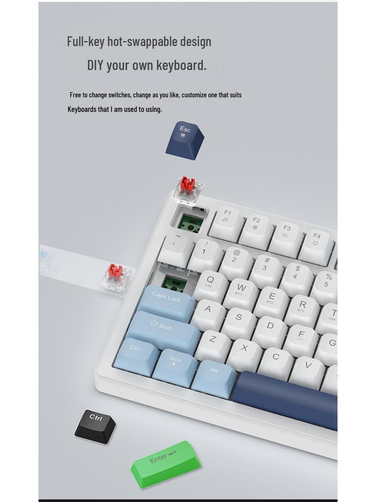 Three-Mode Wireless Mechanical Keyboard - GK75 Hot-Swappable, E-sports Gaming, Blue/Red Switch