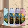 1PC Sunflower Cat Van Gogh Art 750ml Color Plastic Sports Water Bottle Leakproof Flip Straw Lid Suitable for Sports Office Home Use