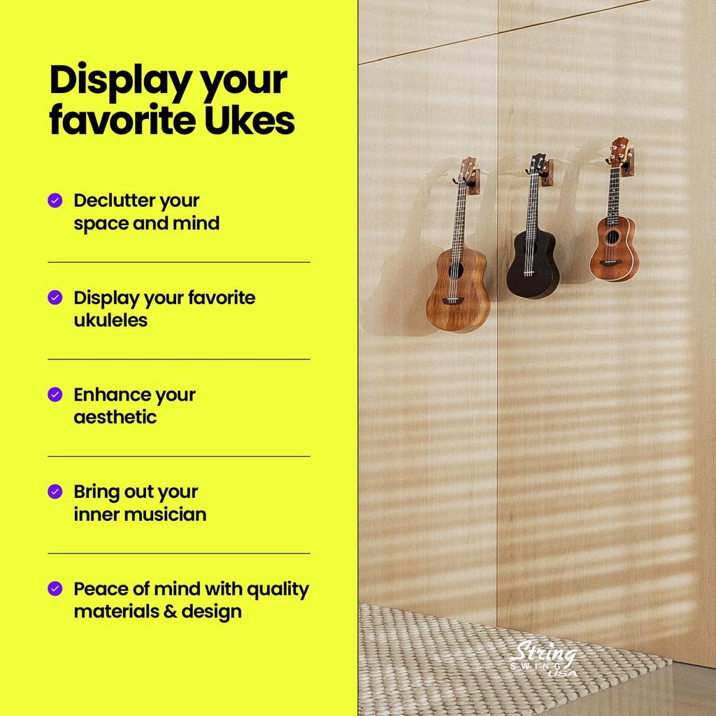 String Swing Hardwood Wall Mount Black Ukulele/Mandarin Hanger, Walnut, CC01UK-BW [Used]