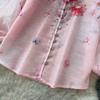 Summer Holiday Organza Gorgeous Flower 2 Piece Set Women Long Lantern Sleeve Shirt Blouse and Elastic Waist A Line Skirt Suit